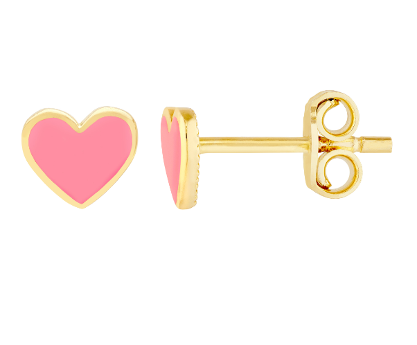 14KYG Pink Enamel Heart Studs